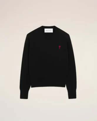 Pull à col rond en laine noire avec motif Ami de Coeur contrasté