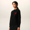 Pull à col rond en laine noire avec motif Ami de Coeur contrasté