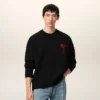 Pull à col rond en laine noire avec motif Ami de Coeur contrasté