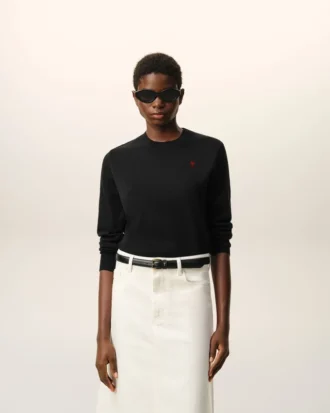 Pull à col rond en laine noire avec motif Ami de Coeur contrasté