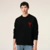 Pull à col rond en laine noire avec motif Ami de Coeur contrasté