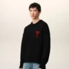 Pull à col rond en laine noire avec motif Ami de Coeur contrasté