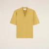 Pull à manches courtes et col en V en laine jaune
