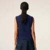Pull sans manches Ami de Coeur en laine et coton bleu