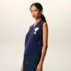 Pull sans manches Ami de Coeur en laine et coton bleu