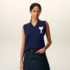 Pull sans manches Ami de Coeur en laine et coton bleu