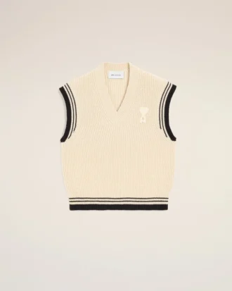 Pull sans manches Ami de Coeur Sweater en laine côtelée blanche