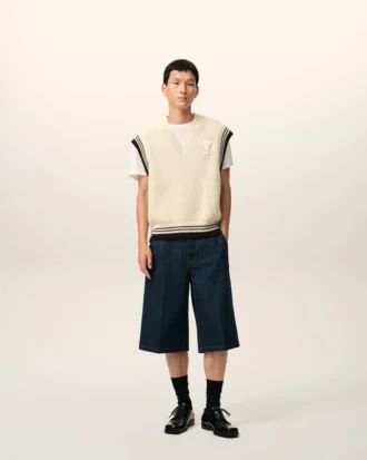 Pull sans manches Ami de Coeur Sweater en laine côtelée blanche