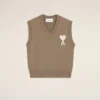 Pull sans manches Ami de Coeur Sweater en laine et coton beige
