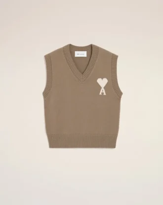 Pull sans manches Ami de Coeur Sweater en laine et coton beige