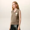 Pull sans manches Ami de Coeur Sweater en laine et coton beige