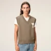 Pull sans manches Ami de Coeur Sweater en laine et coton beige