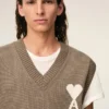Pull sans manches Ami de Coeur Sweater en laine et coton beige