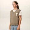 Pull sans manches Ami de Coeur Sweater en laine et coton beige