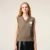 Pull sans manches Ami de Coeur Sweater en laine et coton beige