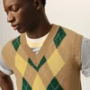 Pull sans manches en laine et coton marron à motif argyle intarsia