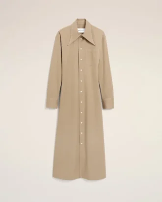 Robe chemise ajustée en coton beige
