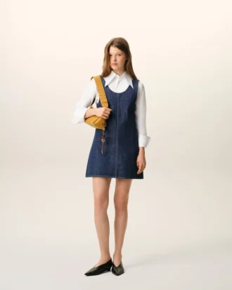 Robe courte à bretelles en coton bleu