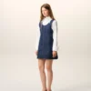 Robe courte à bretelles en coton bleu