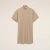 Robe en coton beige à col montant et boutons