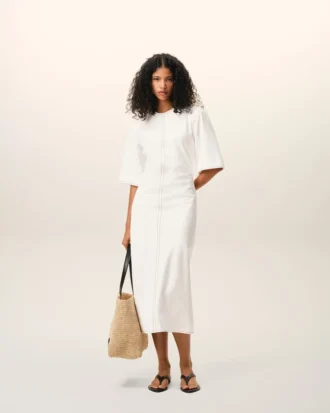 Robe longue ajustée en coton blanc