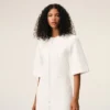 Robe longue ajustée en coton blanc