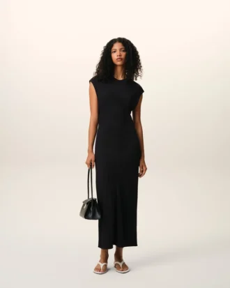 Robe longue ajustée sans manches en jersey noir