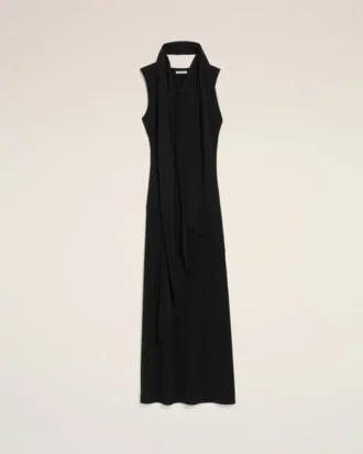 Robe longue à col lavallière en jersey noir