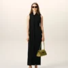 Robe longue à col lavallière en jersey noir