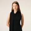 Robe longue à col lavallière en jersey noir