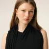 Robe longue à col lavallière en jersey noir