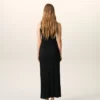 Robe longue à col lavallière en jersey noir