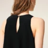 Robe longue noire en soie mélangée à volants