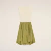 Robe mi-longue bicolore en laine vierge blanche et verte