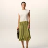 Robe mi-longue bicolore en laine vierge blanche et verte