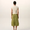 Robe mi-longue bicolore en laine vierge blanche et verte