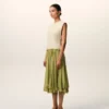 Robe mi-longue bicolore en laine vierge blanche et verte