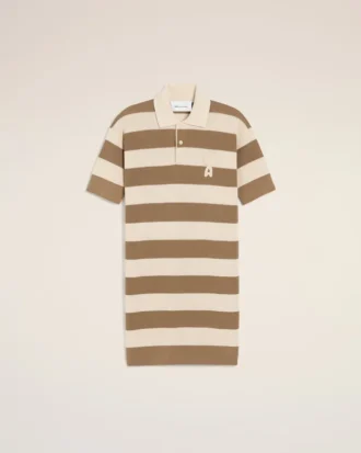 Robe polo en coton blanc et marron Patch Ami de Coeur
