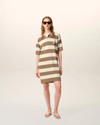 Robe polo en coton blanc et marron Patch Ami de Coeur
