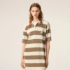 Robe polo en coton blanc et marron Patch Ami de Coeur