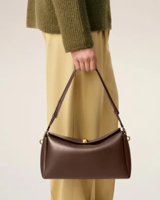 Sac Carrousel moyen en cuir lisse marron