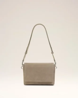 Sac messager à rabat en cuir de vache gris