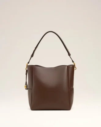 Sac seau Carrousel en cuir lisse marron