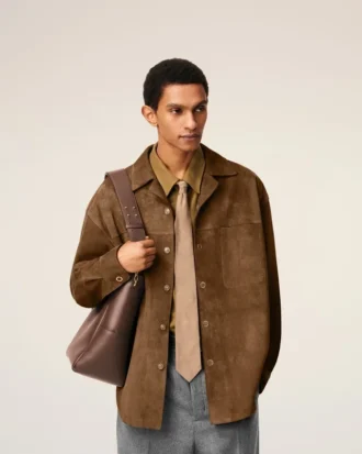 Sac seau Carrousel en cuir lisse marron
