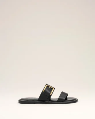 Sandales à boucle en cuir de vache noir