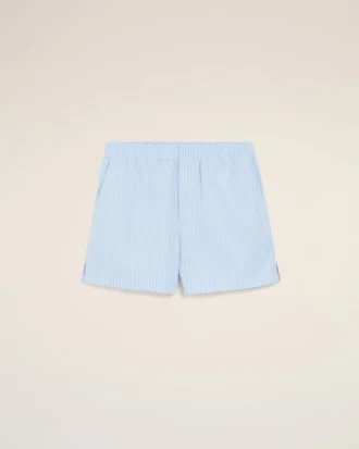 Short bleu en coton élastiqué