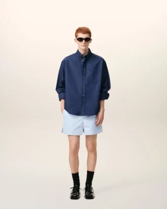 Short bleu en coton élastiqué