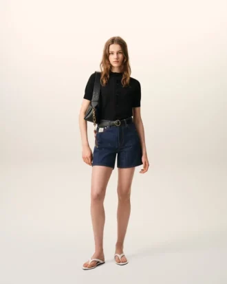 Short en coton bleu avec étiquette Ami Paris Heritage