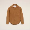 Surchemise boutonnée en cuir de chèvre marron