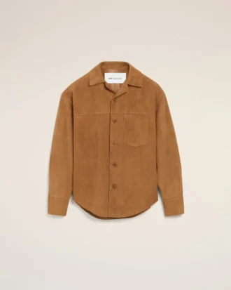 Surchemise boutonnée en cuir de chèvre marron